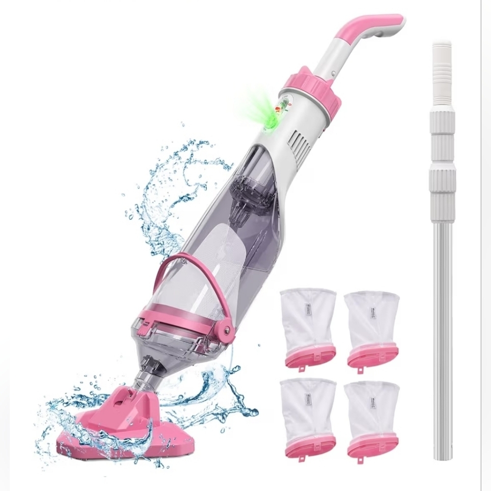 Enhulk Cordless Pool Vacuum, 60-Min Runtime, Telescopic Pole, Pink